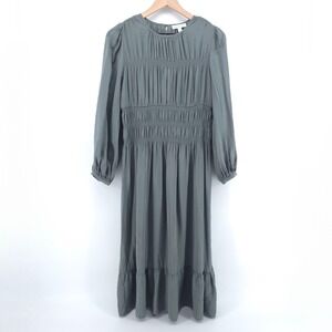 Prologue Women Dress Smocked Midi Small Gray Long Sleeve Cottagecore Ruffle Hem